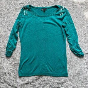 Express Turquoise Studded Long Sleeve Top